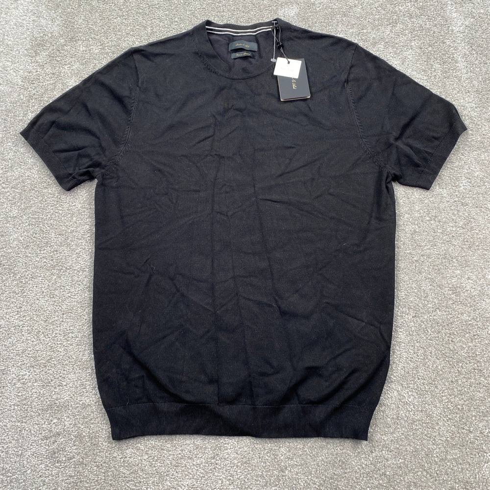 Porter & Ash Short Sleeve Sweater Mens Medium Black Fine Gauge Viscose Blend